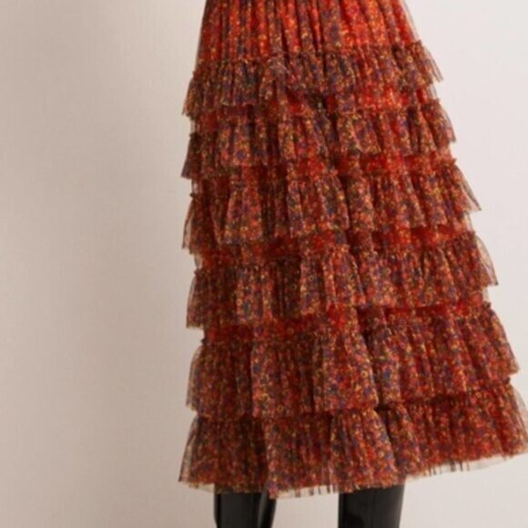 Boden Rocket Red Ruffle Tulle Midi Skirt – Size 14 – NWT - Picture 2 of 14